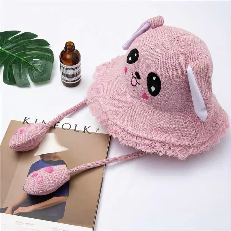 Kawaii Panda Bucket головные уборы женские одноцветные забавные вязаные шапки с милыми