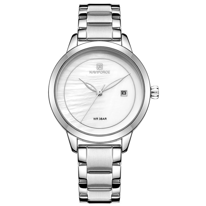 Silver White NAVIFORCE женские часы из нержавеющей стали женские наручные часы модные водонепроницаемые женские часы простые синие часы для девочек Relogio Feminino - Цвет: Silver White