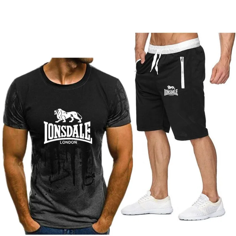 Мужской летний комплект спортивной одежды LONSDALE футболка с коротким рукавом 3d +