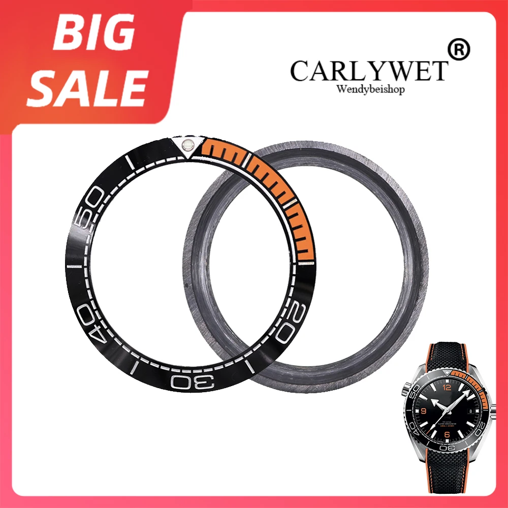 

CARLYWET TOP Watch Bezel Ceramic Black Orange Silver Writing 41.5mm outside for Omega SEAMASTER PLANET OCEAN 600M COLLECTION