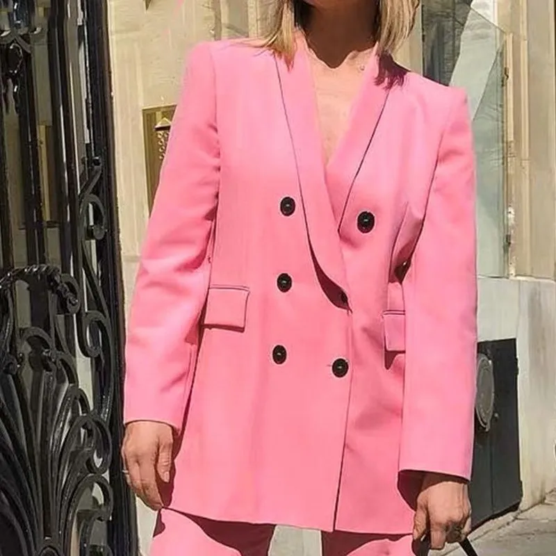 Женская уличная одежда розовый офисный блейзер с длинным рукавом Женский пиджак