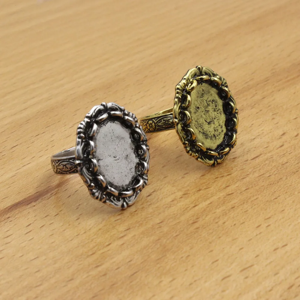 Кольцо на палец с кабошоном 13x18 мм овальное античное серебряное