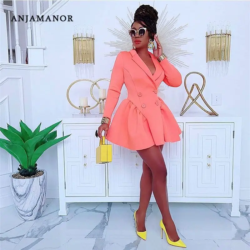 

ANJAMANOR Elegant Fashion Blazer Dresses for Women 2021 Fall Winter Clothes Office Lady Long Sleeve Short Dress D29-DG58