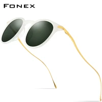 fonex acetate titanium sunglasses men vintage round polarized sun glasses for women new high quality mirrored uv400 shades 857