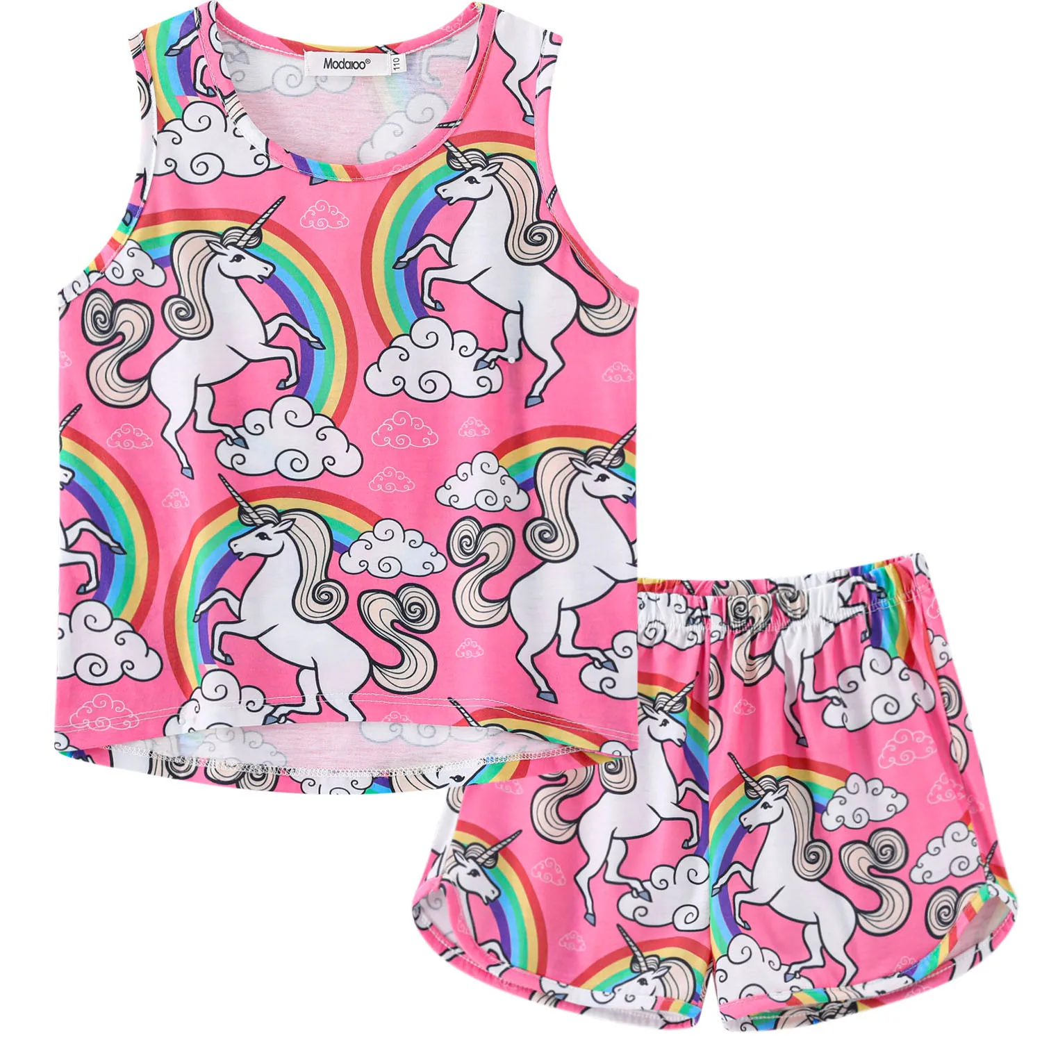 

ModaIOO matching doll girl pajamas short-sleeved dinosaur unicorn pajamas children pajamas set vest set