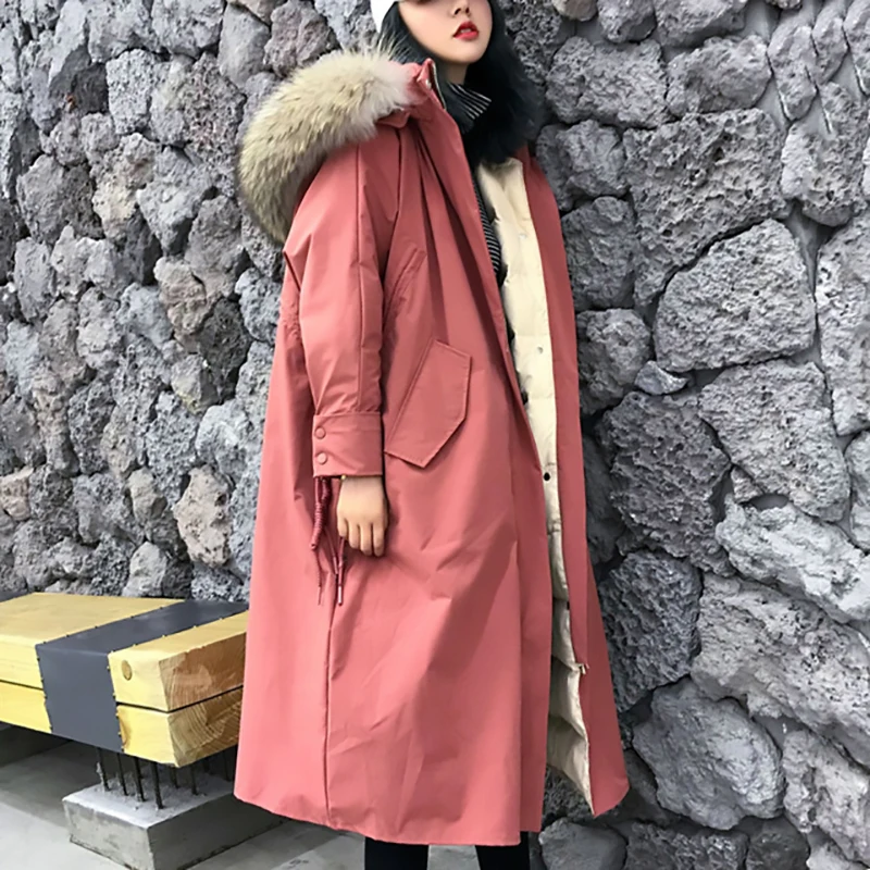 2020 женское плотное зимнее пальто из натурального меха енота с капюшоном длинная