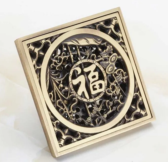 

Antique Brass Square Floor Drain Bathroom Shower Waste Grates lhr018