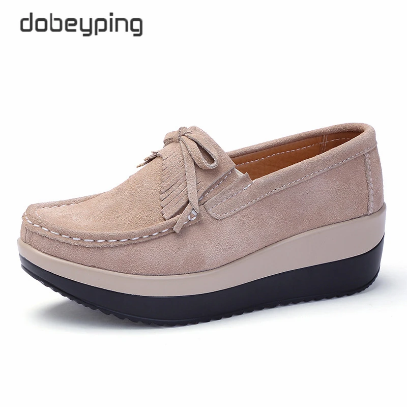 Breathable Summer Women's Shoes Flat Platform Ladies Sneakers Female Hollows Cow Suede Leather Woman Loafers Wedges Slip On Shoe