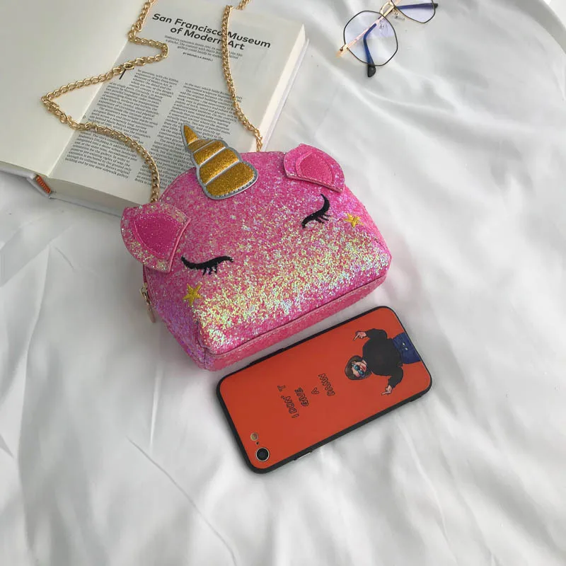 Детская блестящая сумка с единорогом кошелек Kuwaii розовый серебристый единорог