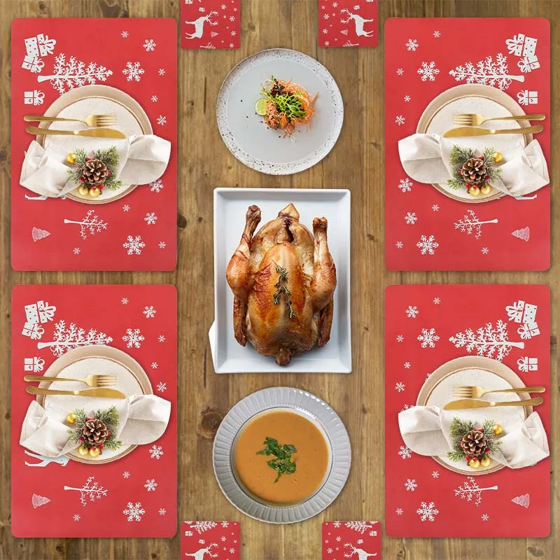 

6pcs/set PVC Christmas Placemats Coaster Table Protector Pad Heat Resistant Cup Mat Coffee Mug Tableware Pad Kitchen Accessories