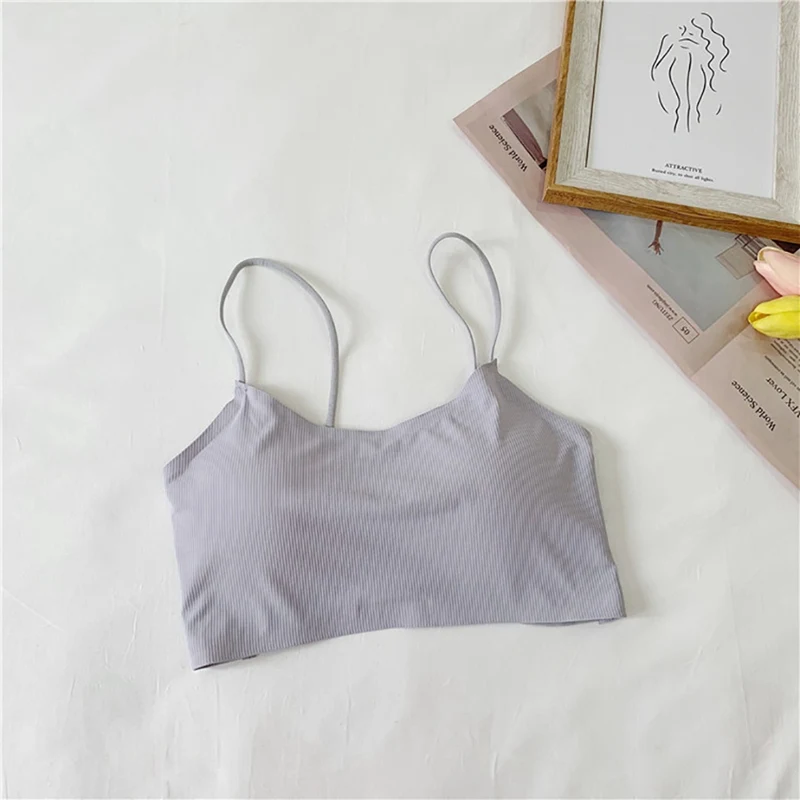 X Women Casual Versatile Sleeveless Thread Cotton Off Shoulder Slim Solid Sexy Strap Top Tube White Black Gray Apricot Pink | Женская