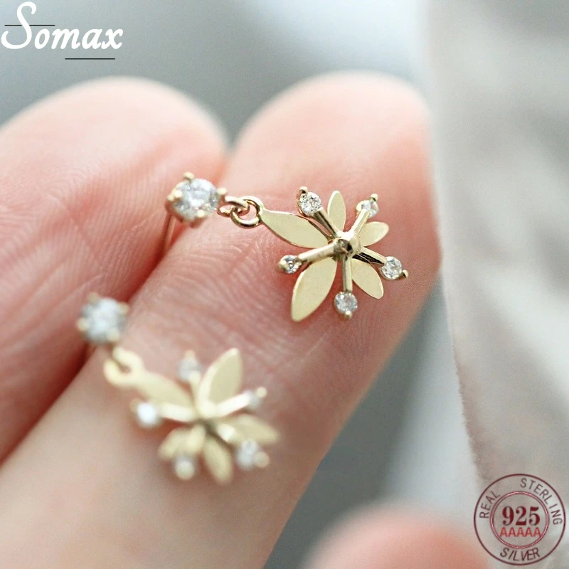 

925 Sterling Silver Plated 14K Gold Earrings Small Fresh Flowers Exquisite Zircon Earrings Short Super Fairy Jewelry Accessories