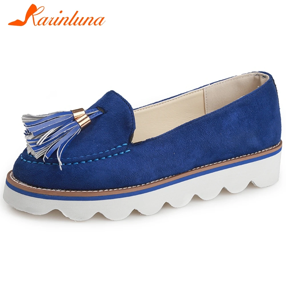 

KARINLUNA New Fashion Female Solid Casual Flats Round Toe Platform Sponge Cake Sole Fringe Women Flats Shallow Women Shoes