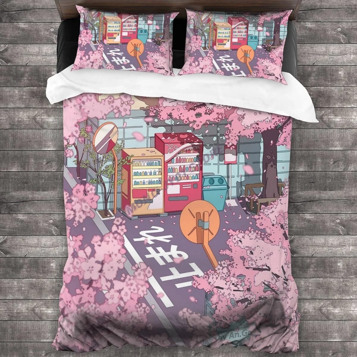 

A Beautiful Aesthetic Tokyo Street And The Pink Sakura Tree Blossom Bedding Set Duvet Cover Pillowcases Comforter Bedding Sets