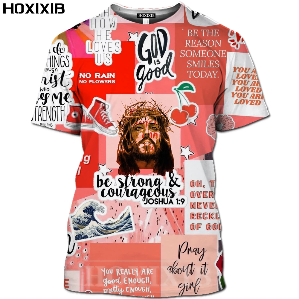 Футболка HOXIXIB для мужчин и женщин с 3D принтом изображением религии христианства