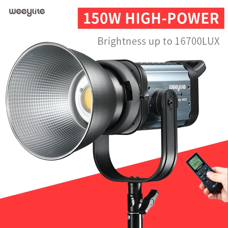 

Weeylite ninja400 150W Bi-color 2500k-8500k LCD Panel LED Video Light Continuous Output Bowens Mount Studio Light App Control