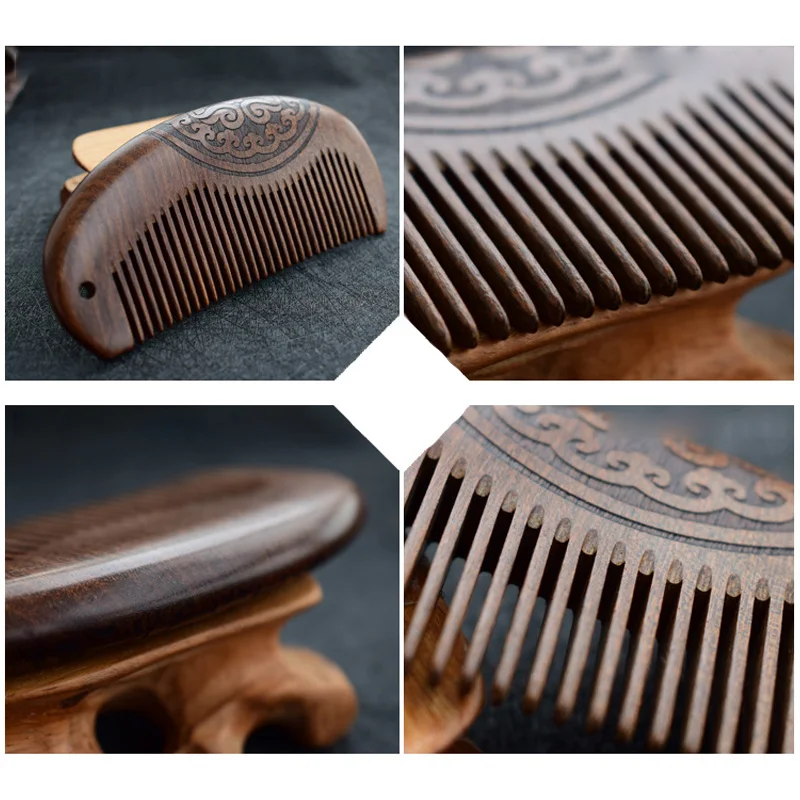 

Golden Sandalwood Comb Double-Sided Carved Design Natural Sandalwood Fine Comb Anti-Static Care J9