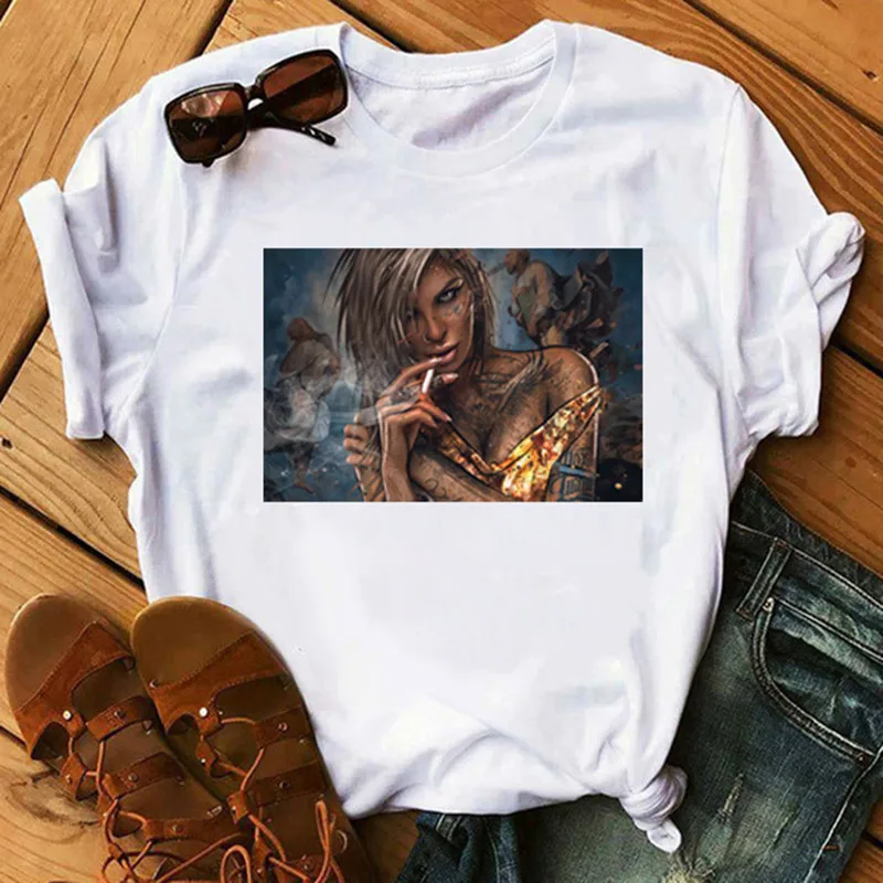 

New T Shirt Women Sexy Graphic Printed Tees Harajuku Femme Tshirt Casual Thin Section Tops Tee Personality Tshirt Clothe