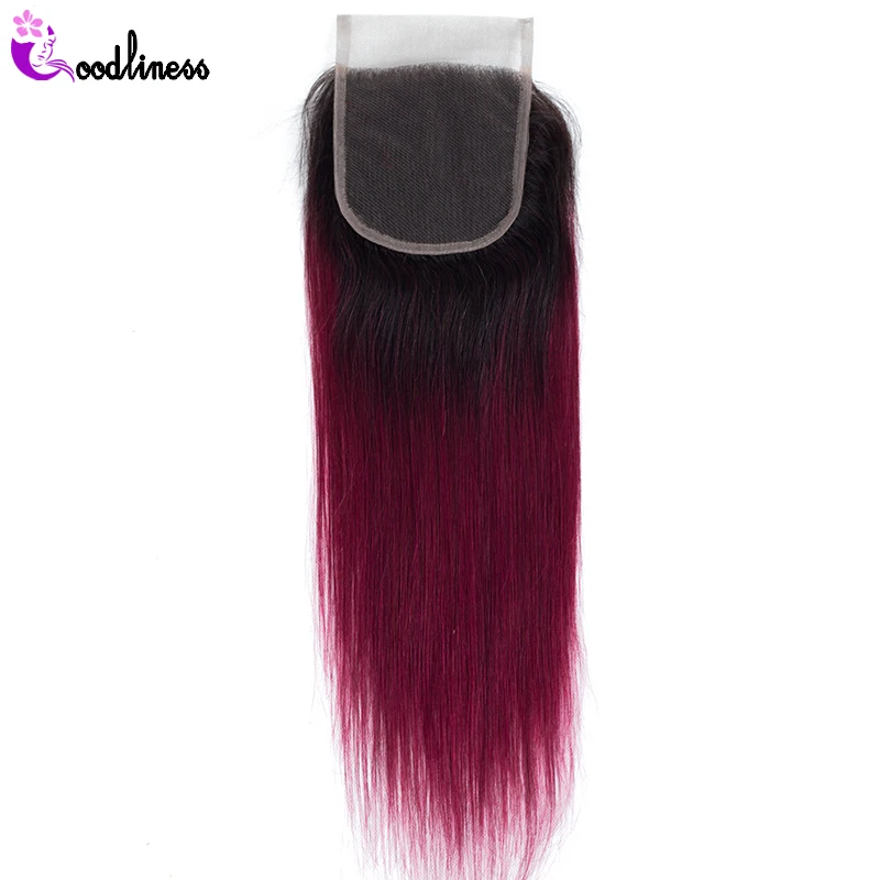 Перуанские пучки волос с закрытием 1b бордовый прямые волосы Омбре 99j красный Remy