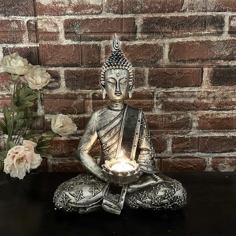 

New Antique Copper Resin Buddha Candlestick Home spa Beauty Salon Handicraft Resin Decorative Ornaments
