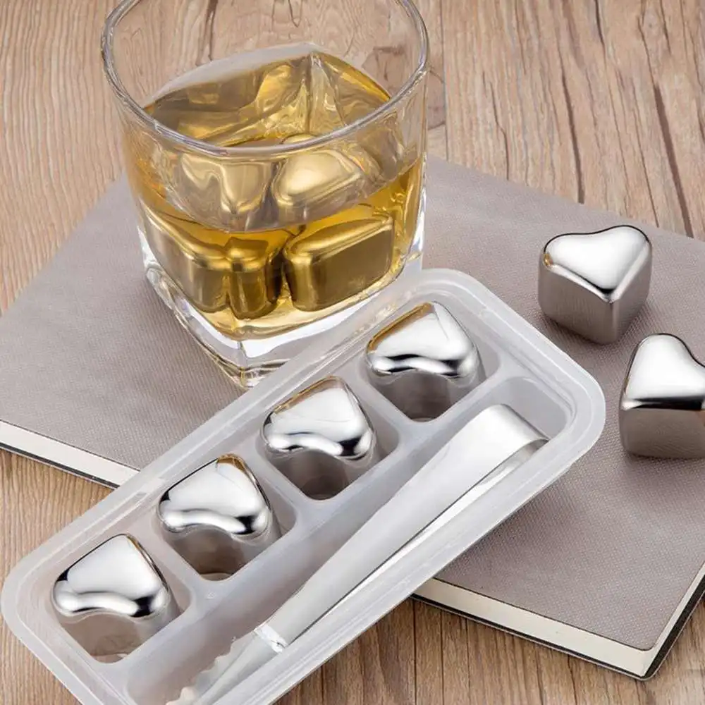 

Stainless Steel Ice Cubes With Clip Heart Shape Drinks Cooler Rocks Ice Chilling Stones For Wine Bar Tools Kitchen Supplies