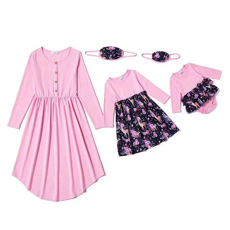 

Mom and Daughter Dress Autumn Summer Patchwork Flower Print Mommy and Me Clothes Family Look Mom Mum Baby Girls Dress