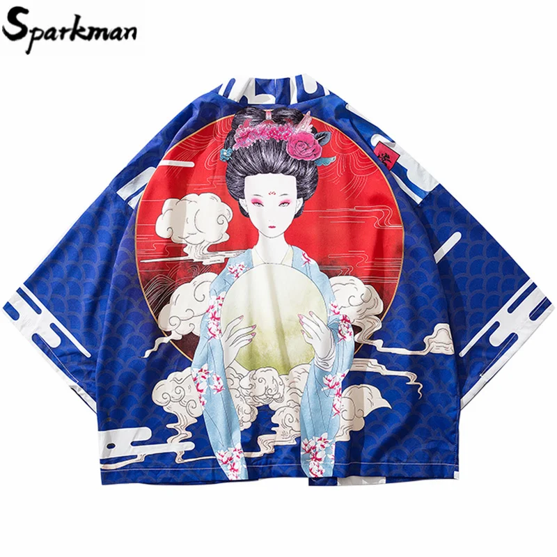 Японское кимоно в стиле хип хоп для мужчин куртка с принтом Луны гейши уличная