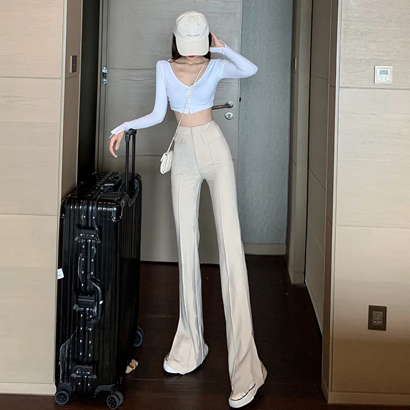 

Leisure Pants Female Straight Slim Fit Bell-Bottom Pants 2020 New Style Fall Winter Fashion Slit Pants Sub-Slimming High-Waist