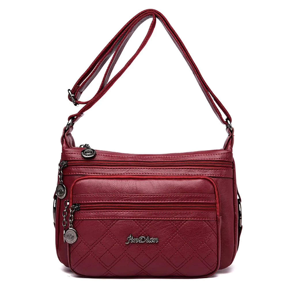 Three-layer zipper Women crossbody bags for women bag over shoulder High Quality Leather Messenger Bags sac a main tote Bolsas - Цвет: WineRed