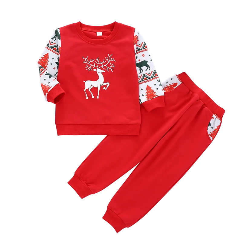 

Комплект детской рождественской одежды из двух предметов, пуловер с круглым воротником и брюки с принтом, белый/красный