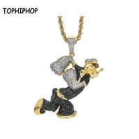 tophiphop bling iced out popeye shape necklace pendant with aaa cubic zircon gold mens women hip hop rock jewelry