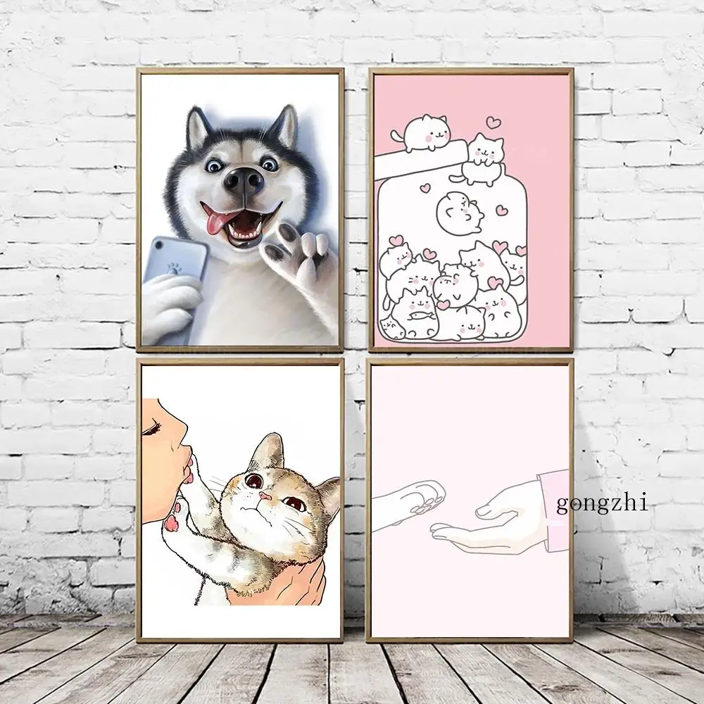 

Cartoon Cute Cats and Dogs Nordic Poster Funny Animal Canvas Painting and Prints Nursery Wall Art Picture Living Room Home Decor