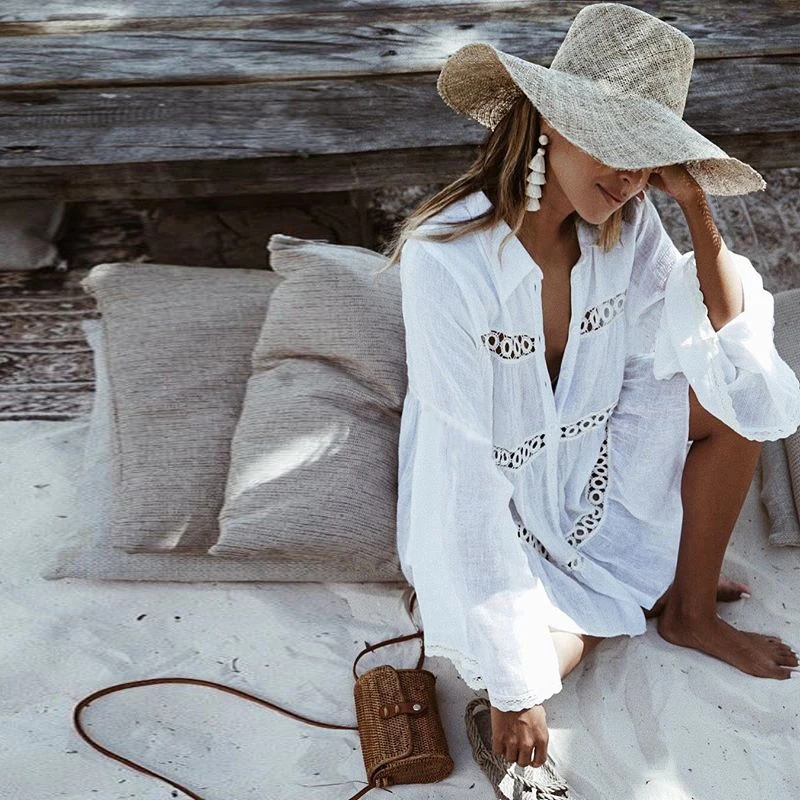 Пляжные Комбинезоны для женщин прозрачный сетчатый бикини белый купальник