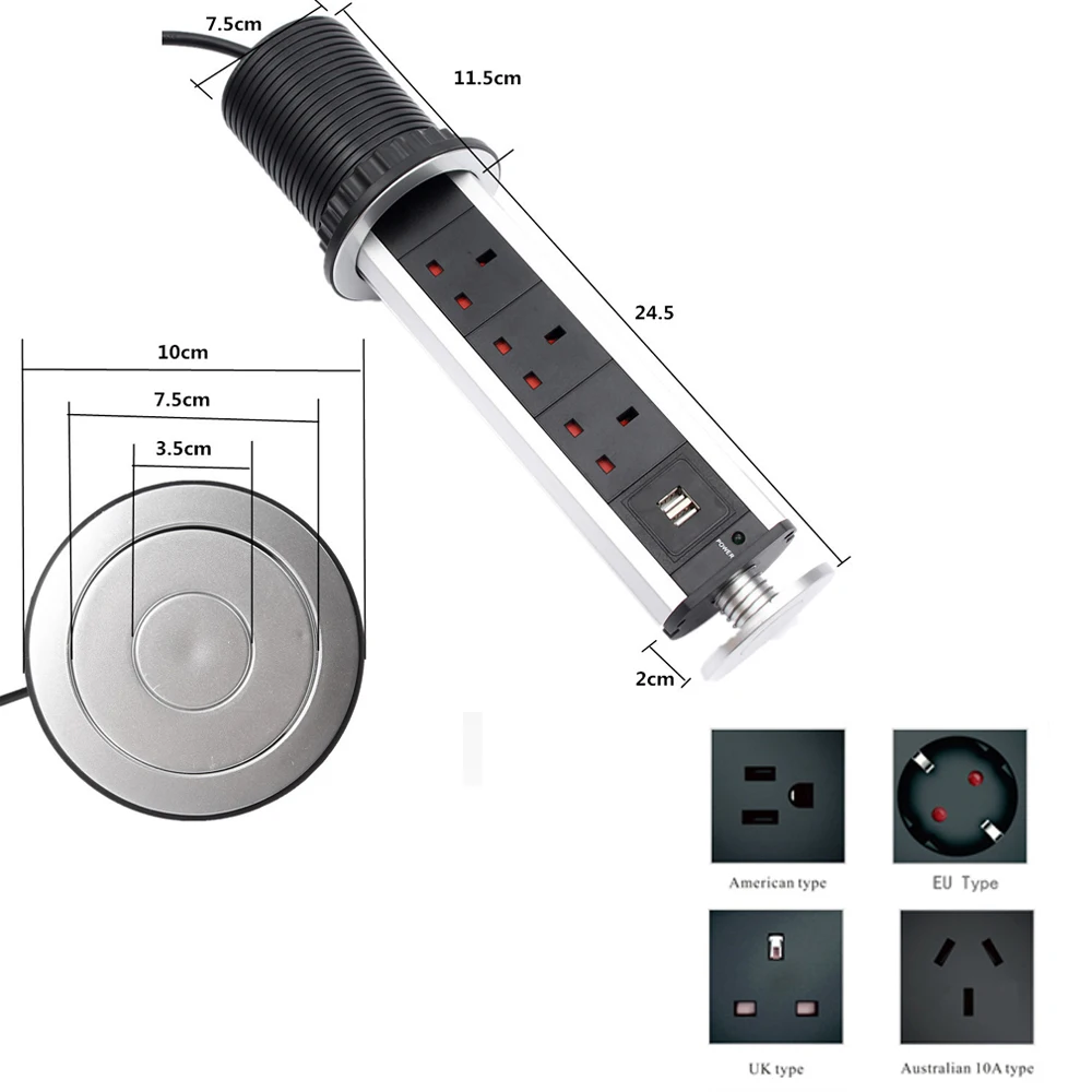 Выдвижная розетка 60/80 мм кухонная офисная настольная выдвижная стандартная