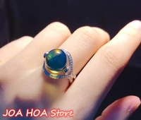 mexican natural blue amber 925 sterling silver inlaid ring size adjustable