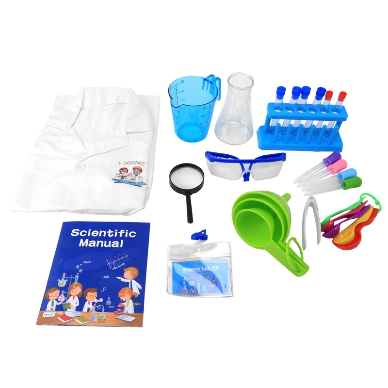 Kit de Ciencia para Ni&ntilde;os, Kit de experimento de ciencia para ni&ntilde;os con bata de laboratorio, conjunto de Qu&iacute;mica DIY, disfraz de cient&iacute;fico, vestido-0