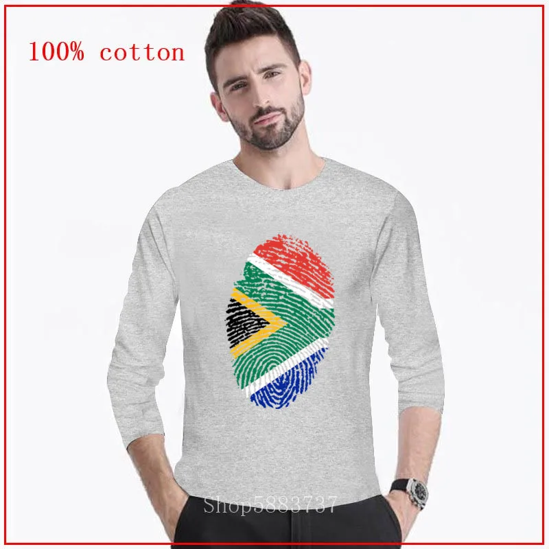 Funny South Africa Flag Fingerprint long T shirt men Sleeve O Collar Cotton T-shirt African Pride Tee Patriotic heart | Мужская одежда