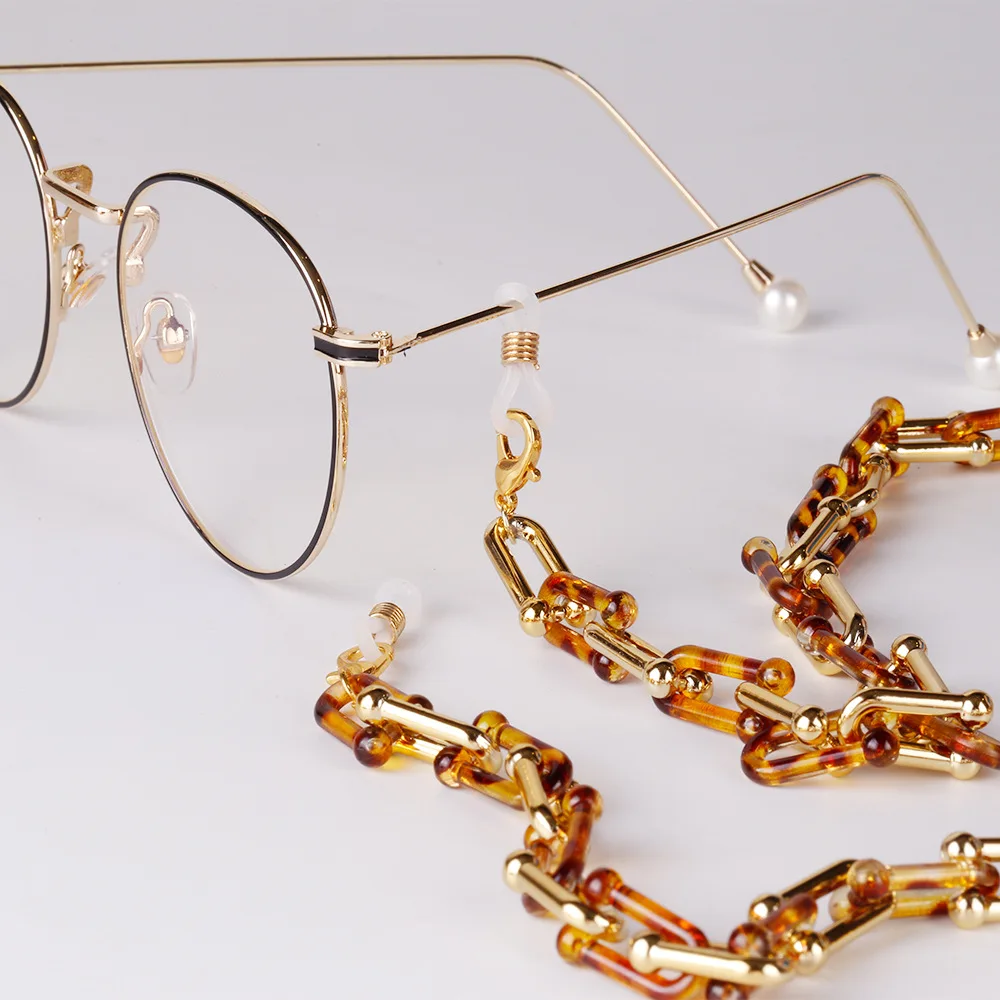 

64cm Acrylic Leopard Face Mask Lanyard Glasses Chains for Women on The Neck Chic Sunglasses Lanyards Ear Hanging Rope Wholesale