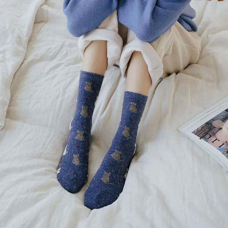 1 Pair Autumn and Winter New Style Japanese Cute Socks Korean Cat Harajuku Socks Women Wool Kawaii Thicken Cute Socks