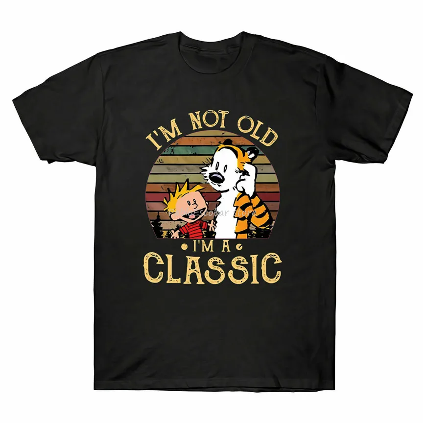 Мужская хлопковая футболка I'M Not Old I'm A Classic Кельвин и хобб винтажная черная S 6Xl