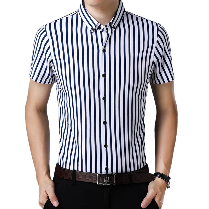 

Best Sales Cheap Casual Formal Slim Fit Men's Business Vertical Striped Short Sleeve Shirts