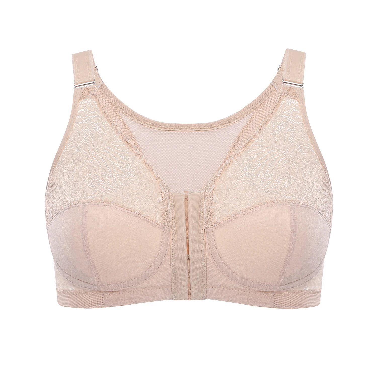 

Women's Full Figure Wire Free Non-padded X-shape Back Support Posture Front Closure Bra