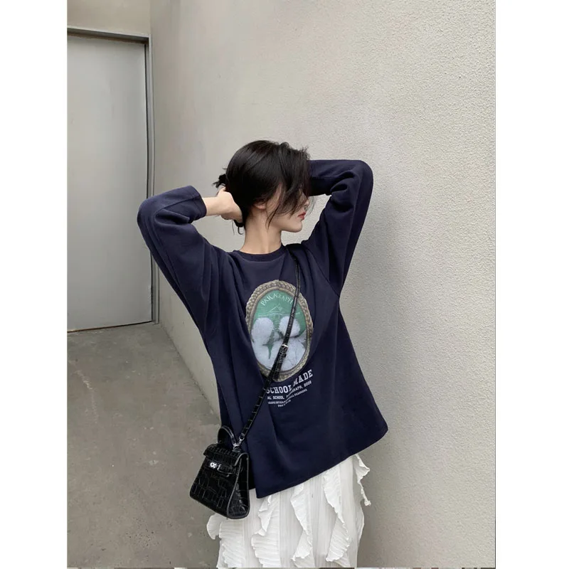 

Korean Solid Color Women Bottoming T Shirt Spring Autumn Long Sleeve O Neck White Tops Harajuku Casual Loose Female Tee 2020 New