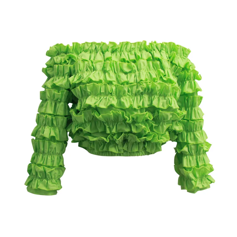 

Summer Autumn Women's Top Fungus Lacework Elastic Slash Collar Strapless Bra Shirt Cotton Shirt Sweet Holiday Wind Short Blouse