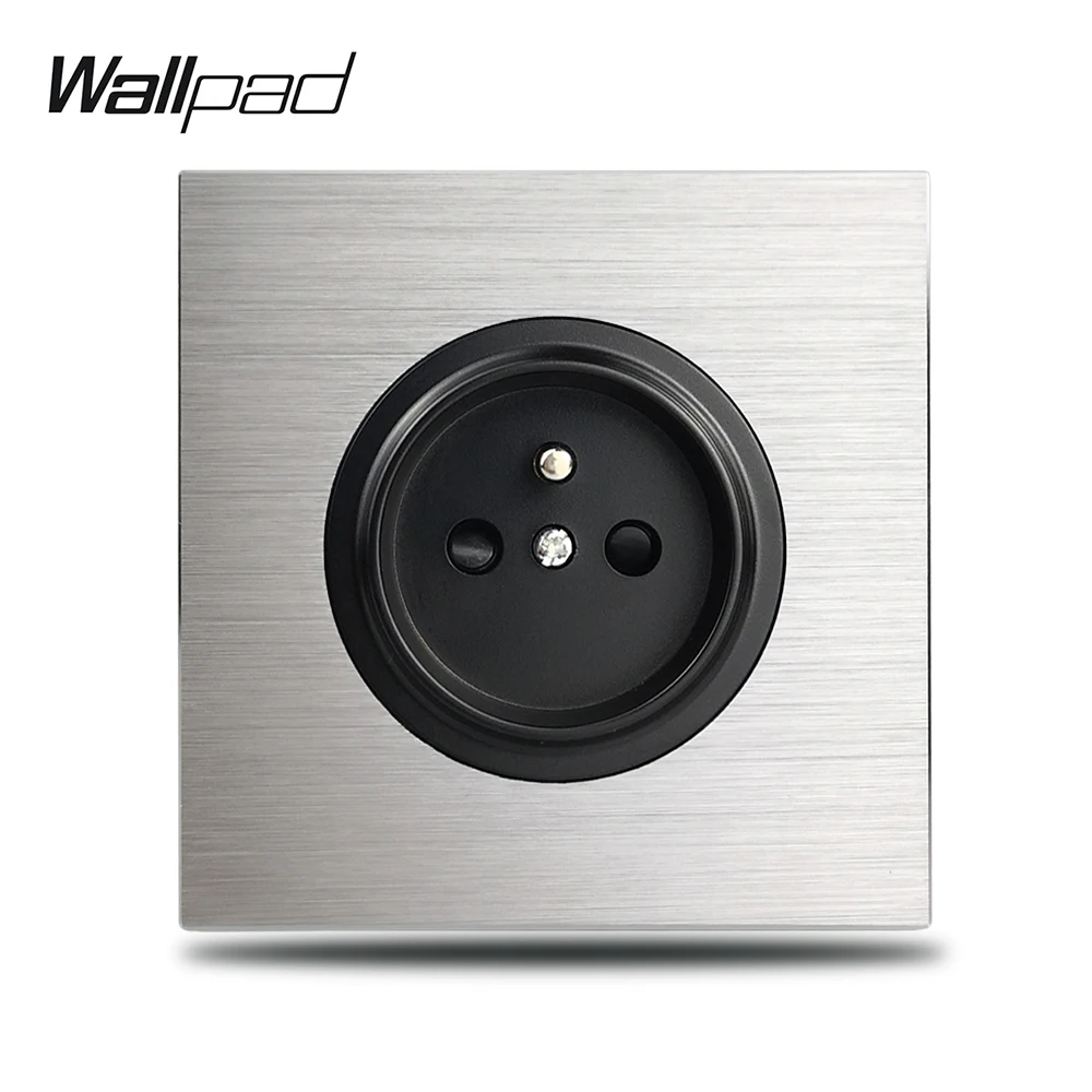 Wallpad Grey L6 Single 16A French Wall Electric Socket Silver Aluminum Plate 1 Gang Power Outlet Brushed Metal Panel
