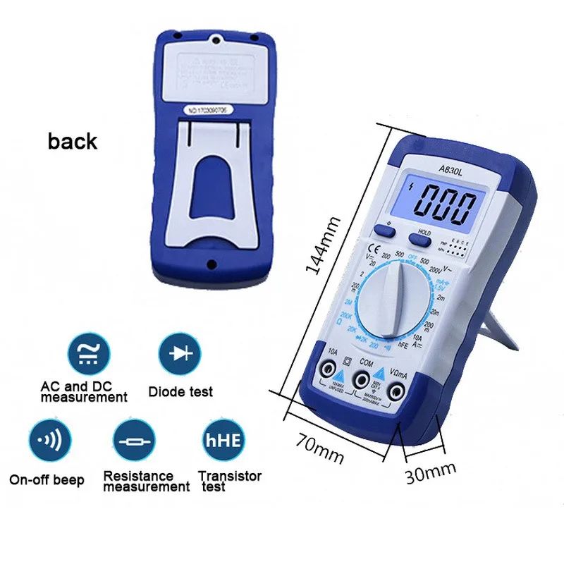 

A830L LCD Digital Multimeter with Buzzer Function Backlight Portable AC/DC Ohm Voltmete Ammeter Voltage Tester Digit Multiment