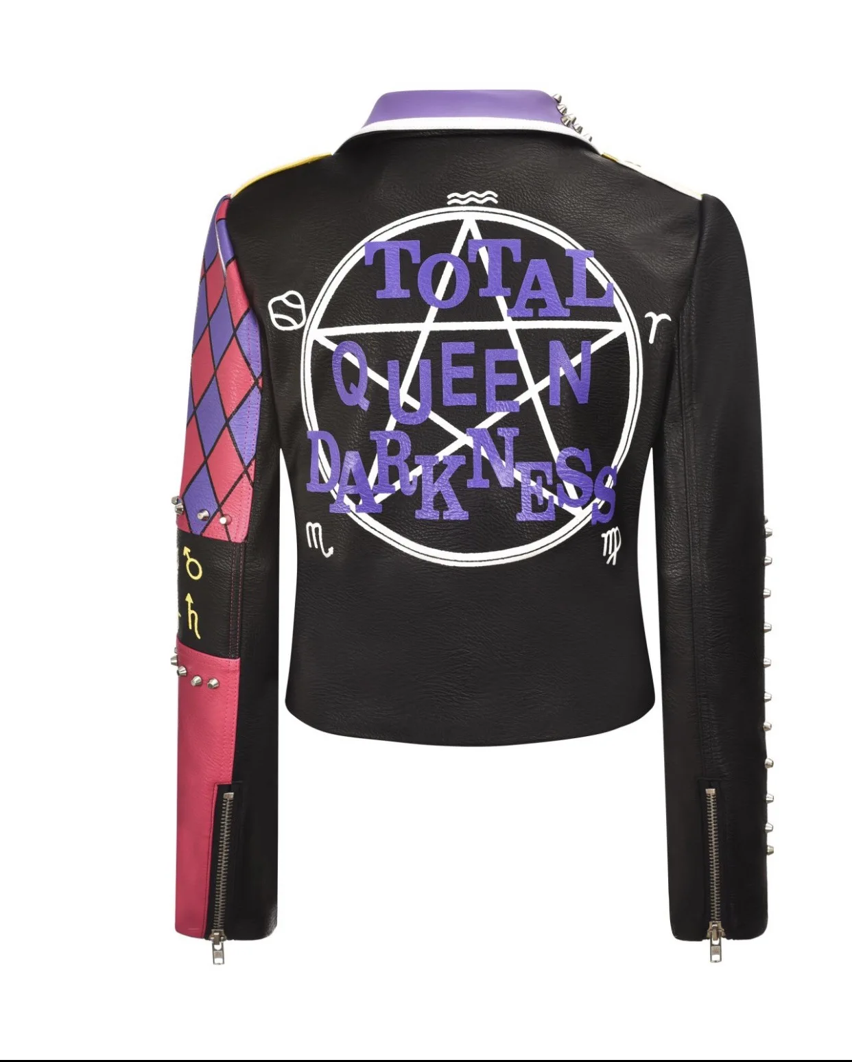 202 autumn new Harajuku personality letters hit color printing rivets short street leather jacket women's clothing