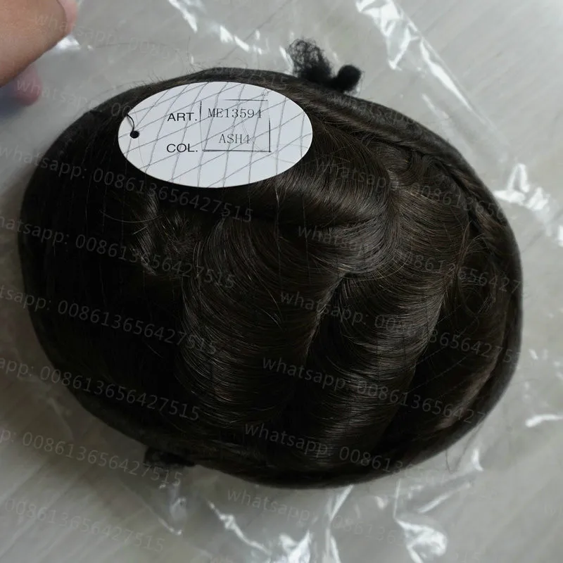 Hstonir Для мужчин парик Швейцарский Кружево натуральный Волосы Remy системы замены парики H074 - Парик Цвет: 4ASH #
