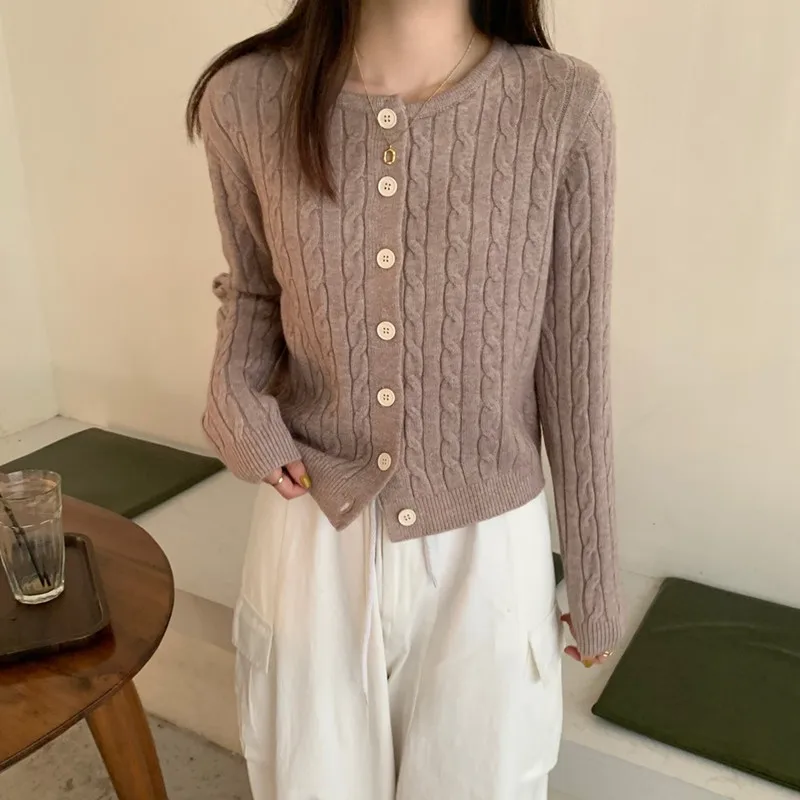 

Alien Kitty 2021 Autumn Women Cardigan Twist O Neck Single-Breasted Korean Solid Color Casual Fashion Gentle All-Match Sweater