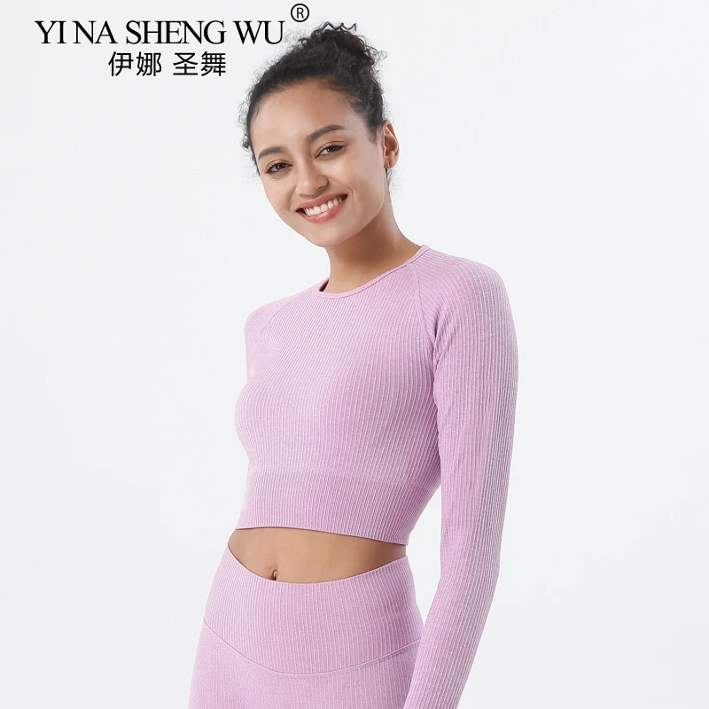 

2 Pieces Seamles set Gym Crop Long Sleeves Top Sport Training Workout High Waist Seamless Leggings Gym Clothes Fitness Outfits